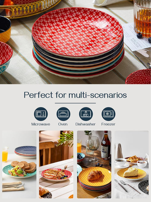 DOWAN 21.6cm Colorful Side Plates, Dessert Plates for Salad, Pasta, Pancakes, Steak - Small Serving Plates for Party, Wedding, Easter, Restaurant, Picnic | Set of 6