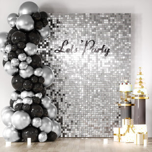 Kelfara Silver Shimmer Wall Backdrop, 24 Pcs Square Sequin Wall Backdrop Panels, Photo Backdrops for Birthday, Anniversary, Wedding, Baby Shower, Graduation & Bachelorette Party Decoration
