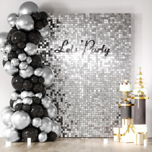 Kelfara Silver Shimmer Wall Backdrop, 24 Pcs Square Sequin Wall Backdrop Panels, Photo Backdrops for Birthday, Anniversary, Wedding, Baby Shower, Graduation & Bachelorette Party Decoration