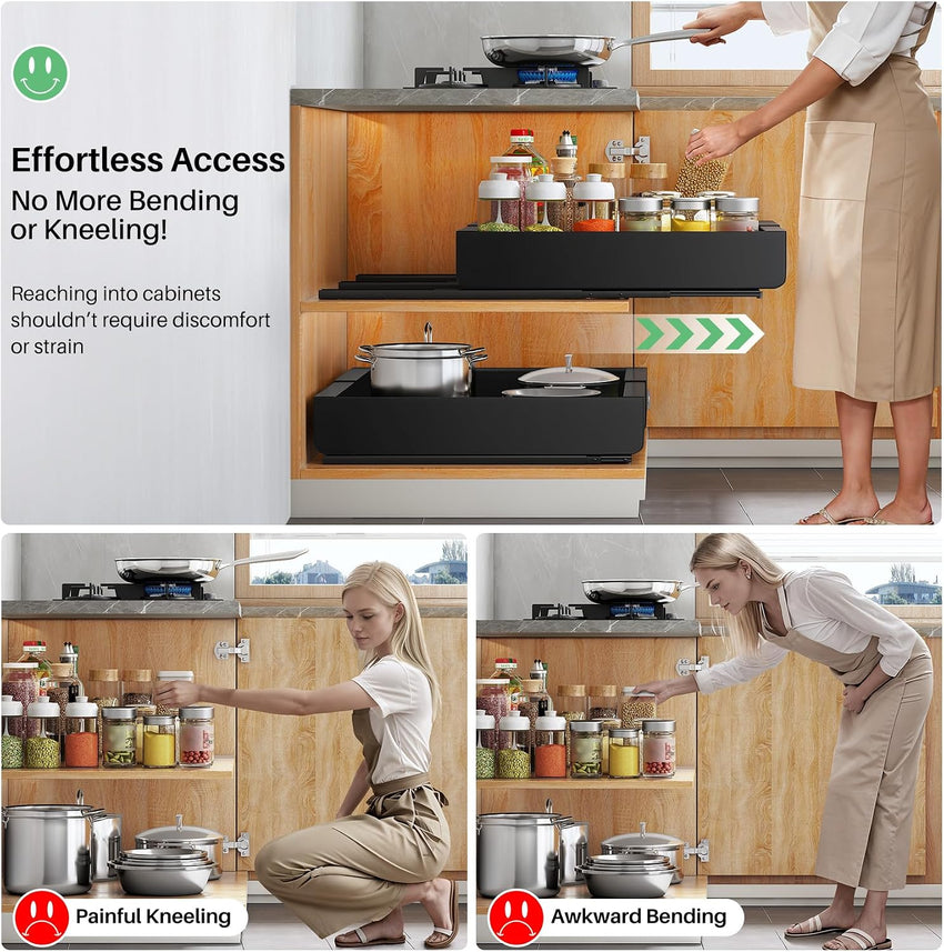 Pull-Out Cabinet Organiser 2-Pack Extendable Slide-Out Drawers Nano Tape or Screws â 43D x 30-50W x 5.8H cm