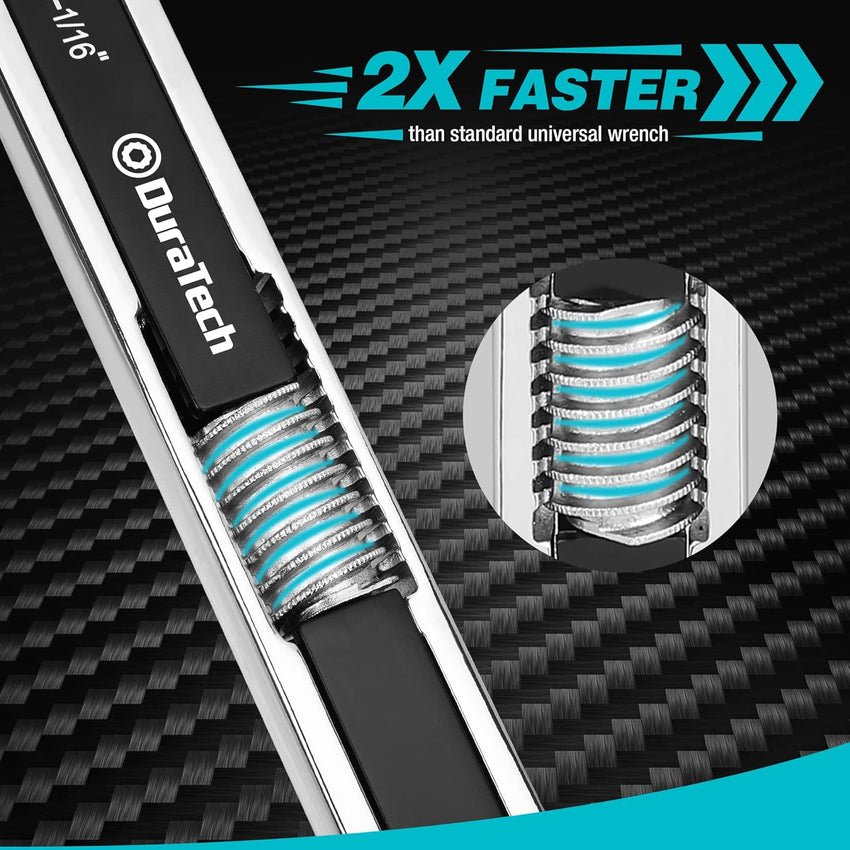 DURATECH Universal Combination Wrench Set, Adjustable Spanner Set, 2-Piece Multifunctional Wrench Set, Total Box-end Ring Spanner Set, 44-in-2, Metric & SAE, 5mm to 27mm & 3/16" to 1-1/16"