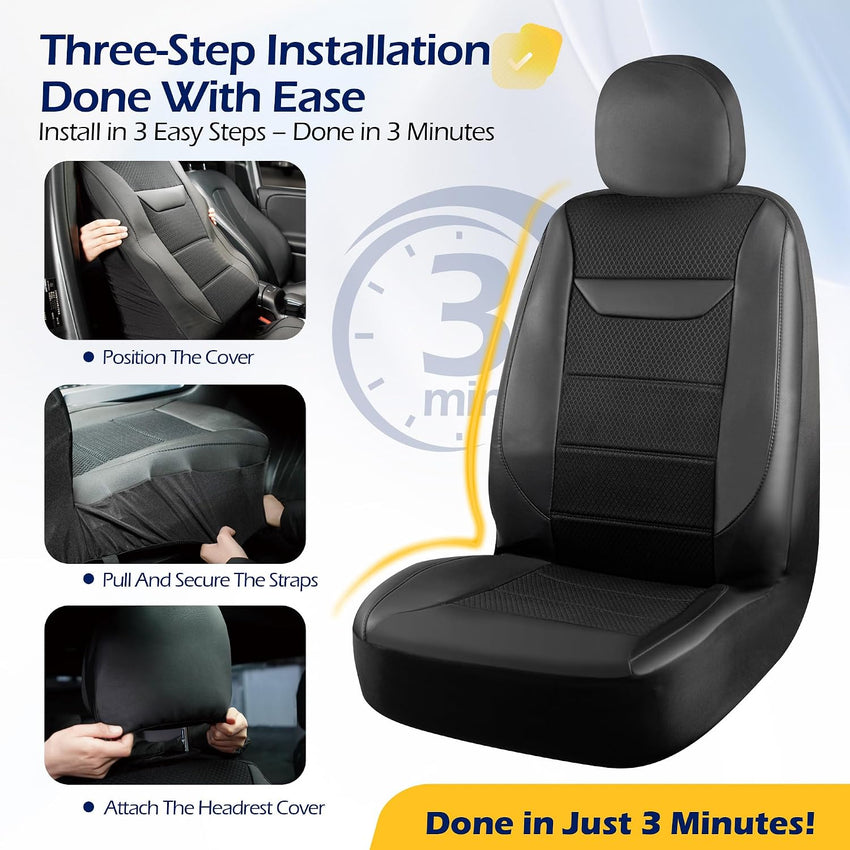 2 Pack Front Memory Foam Car Seat Covers, Breathable 4D Mesh, Universal Fit Black