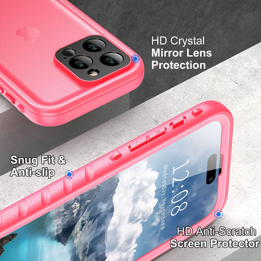 SPORTLINK for iPhone 14 Pro Max Waterproof Case - Shockproof Heavy Duty Front and Back Cover with [Built in Screen/Camera Protector] 360 Full Body Protective [Dustproof][IP68 Underwater]-6.7" Pink