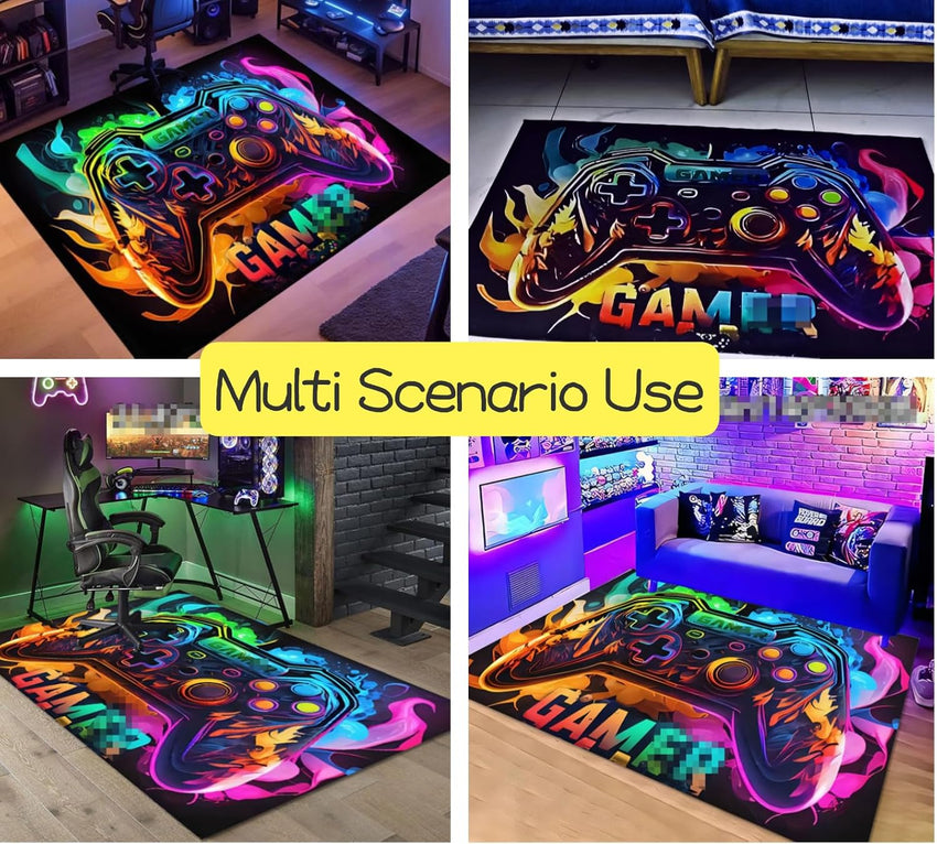 Gaming Area Rug Non-Slip Colourful Game Controller Carpet 47.3" x 63"