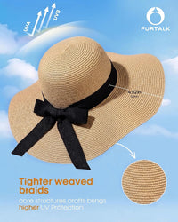 FURTALK Womens Sun Straw Wide Brim UPF 50 Summer Foldable Roll up Floppy Beach Hat for Women Khaki
