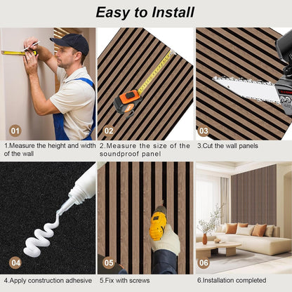 Acoustic Wall Wood Panels 2 Pack â 1200 x 600 mm Dark Walnut