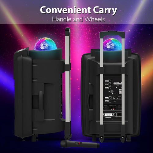 Pyle Portable PA System 30cm, 700W Bluetooth Party Speaker, Rechargeable DJ Sound System with Disco LED Lights, Wireless Microphone, USB/SD/Radio, Recording Mode, Battery Powered Speaker
