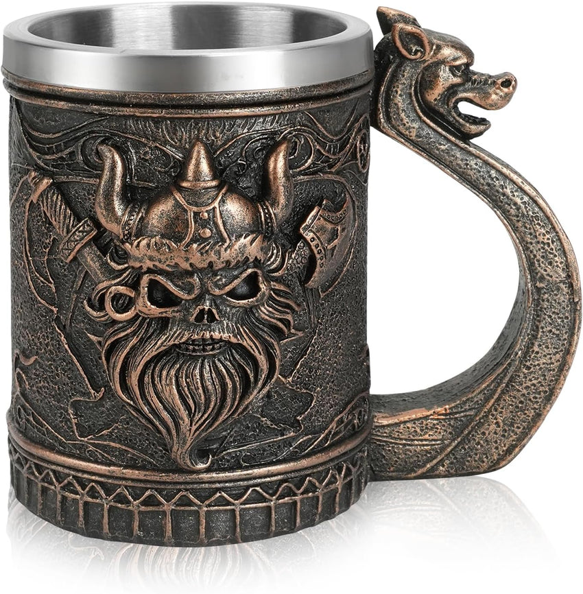 Viking Tankard Stainless Steel Beer Mug 600ml with Handle â Style 2