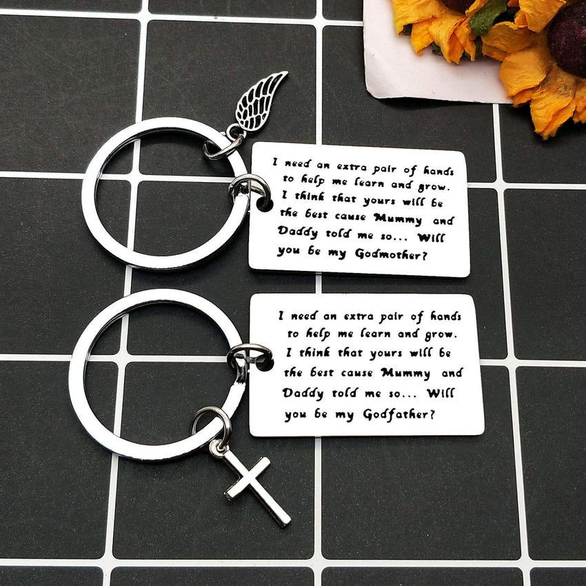 Godparent Keyring Set Christening 'Will You Be My Godparent' Keepsake
