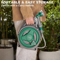 Garden Hose Reel 14M, 12m Water Pipe +2m Leader Hose, Hose Pipe Reel with 8 Adjustable Spray Gun Nozzles, Manual Retractable Garden Water Hose Reel,Outdoor Hose Reel Set for Garden Patios,Balconies