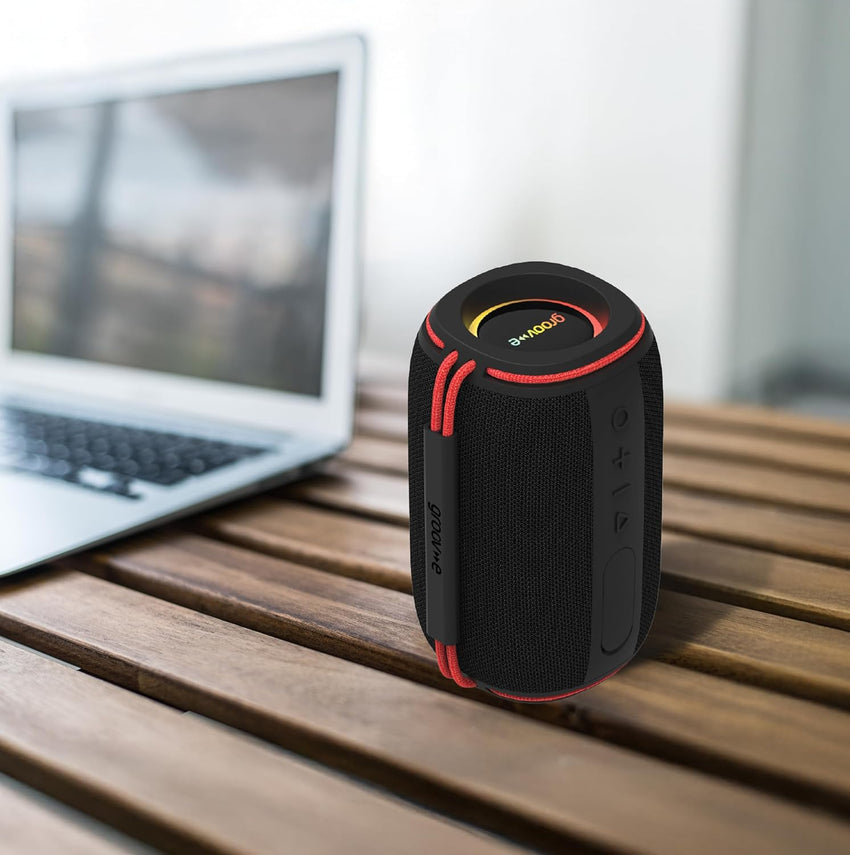 groov e Wave Glow Wireless Speaker - 10W Portable Travel Speaker with LED Lights, 8 Hours Audio Playback, Rechargeable Battery, Bluetooth Connectivity - Black