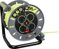 Masterplug Pro-XT Four Socket Open Cable Reel Extension Lead with Winding Handle, Thermal Cut Out and Power Switch, 25 Metres High Visibility Cable, Green