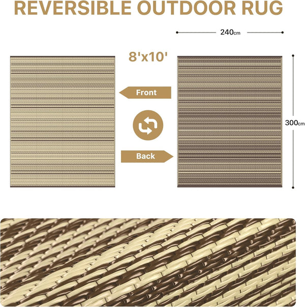 Outdoor Rug Recycled Plastic Waterproof Reversible UV Resistant Modern Carpet â 240x300cm Beige