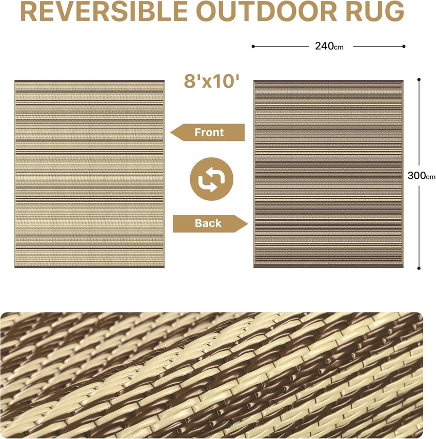 Outdoor Rug Recycled Plastic Waterproof Reversible UV Resistant Modern Carpet â 240x300cm Beige