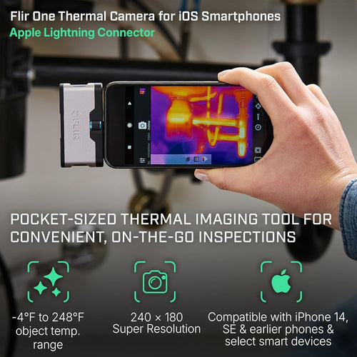 Flir One - Thermal Imaging Camera for iOS Smartphones (iPhone 14 and Older w/Lightning Port), 240x180 Super Resolution (80x60 Native IR)