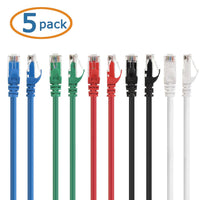 Cable Matters 10Gbps 5-Color Combo Snagless Cat 6 Ethernet Cable, 1ft | Multicolored: Black/Blue/White/Green/Red, 24 AWG Bare Copper, Cat 6 Cable