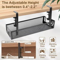Under Desk Cable Management Tray, 15.4'' No Drill Cable Management Mesh Wire Organizer Side Opening Design for Home, Office, Internet Cafe, Kitchen, Black