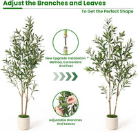 Alupssuc 5FT Olive Tree Artificial, Faux Olive Tree with White Pot, Fake Olive Tree Indoor Outdoor with Natural Wood Trunk & Lifelike Fruits, Perfect for Modern Home Office Living Room Floor Decor