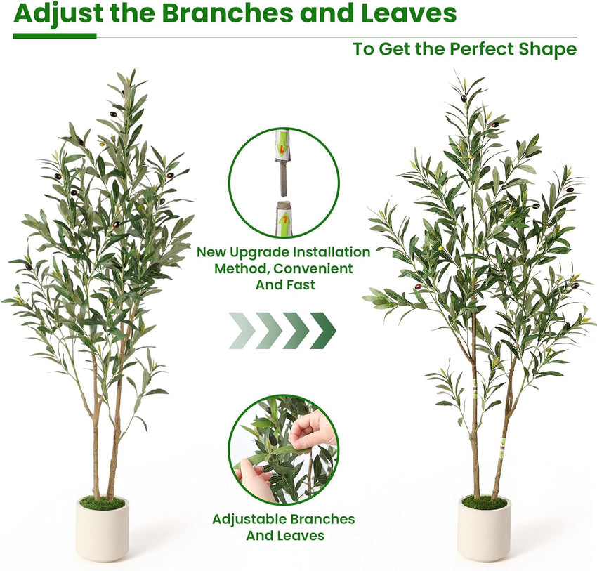 Alupssuc 5FT Olive Tree Artificial, Faux Olive Tree with White Pot, Fake Olive Tree Indoor Outdoor with Natural Wood Trunk & Lifelike Fruits, Perfect for Modern Home Office Living Room Floor Decor