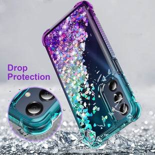 XRCS Compatible with for Samsung Galaxy A36 5G Case with Tempered Glass Screen Protector Glitter Bling Flowing Liquid Floating TPU Bumper Cushion Corners Protection Case - Purple