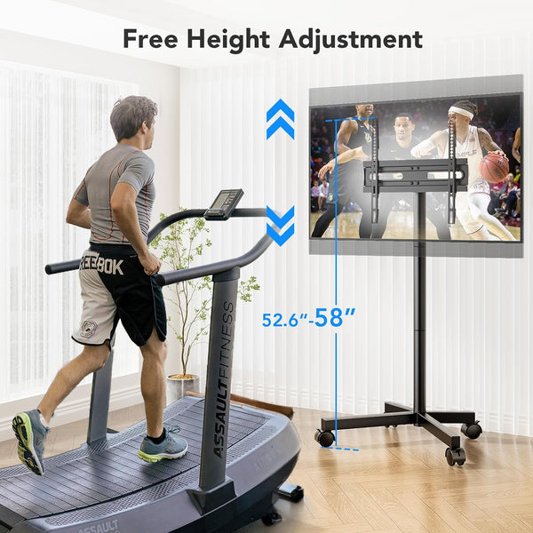 Mobile TV Stand 23-60in Height Adjustable Tilting Rolling Cart VESA 400x400mm Black