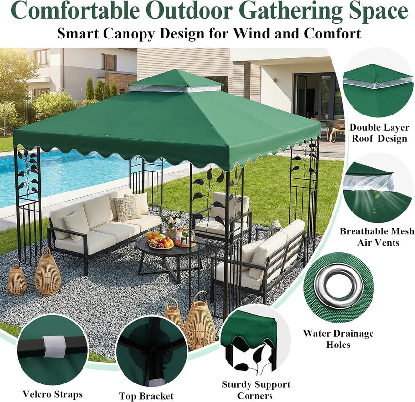 3x3m Gazebo Replacement Top 2-Tier Waterproof UV Resistant with Mosquito Net Top Only