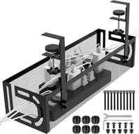 Under Desk Cable Management Tray, 15.4'' No Drill Cable Management Mesh Wire Organizer Side Opening Design for Home, Office, Internet Cafe, Kitchen, Black