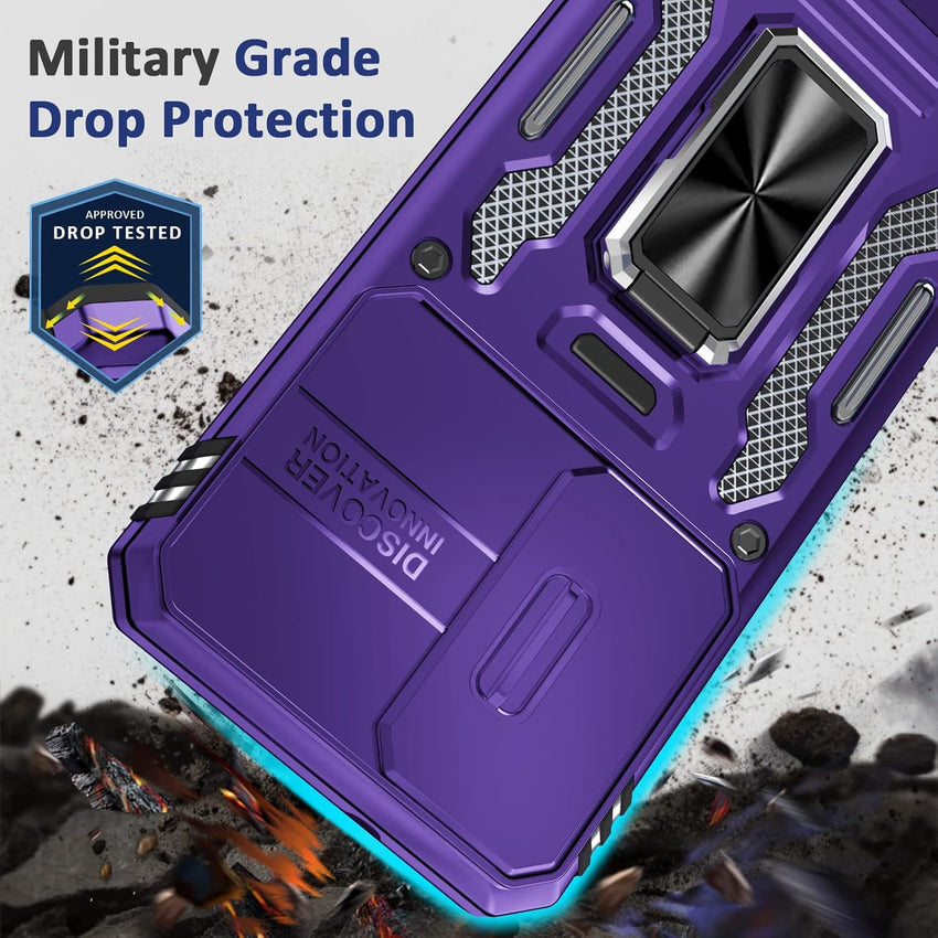 BaHaHoues for Samsung Galaxy S23 Case with Slide Camera Cover and 360^0 Rotatable Magnetic Kickstand Ring, Military Grade Shockproof Protective Case for Galaxy S23 5G (Purple)