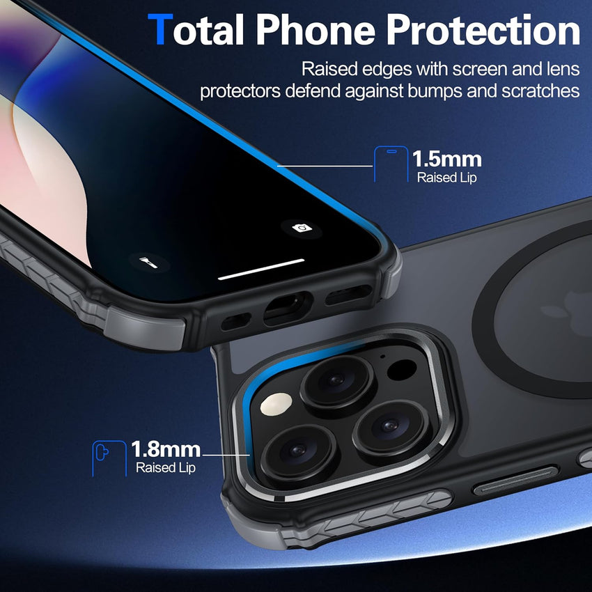 AMILIFECASES Magnetic for iPhone 16 Pro Case, [1X 9H Screen Protector] [Anti-Fingerprint] [Anti-Scratch], Translucent Matte Back Slim Shockproof Case for iPhone 16 Pro 6.3inches - Black