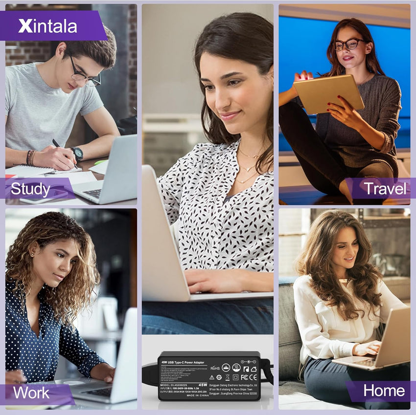 Xintala 45W USB C Laptop Charger Compatible with Lenovo Chromebook 100e 300e 500e Series, Acer, HP, Asus, Dell, Samsung and More Type-C Power Supply