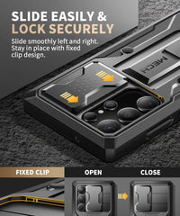 Samsung Galaxy S23 Ultra Case Military Grade Shockproof with Kickstand & Camera Cover â Black