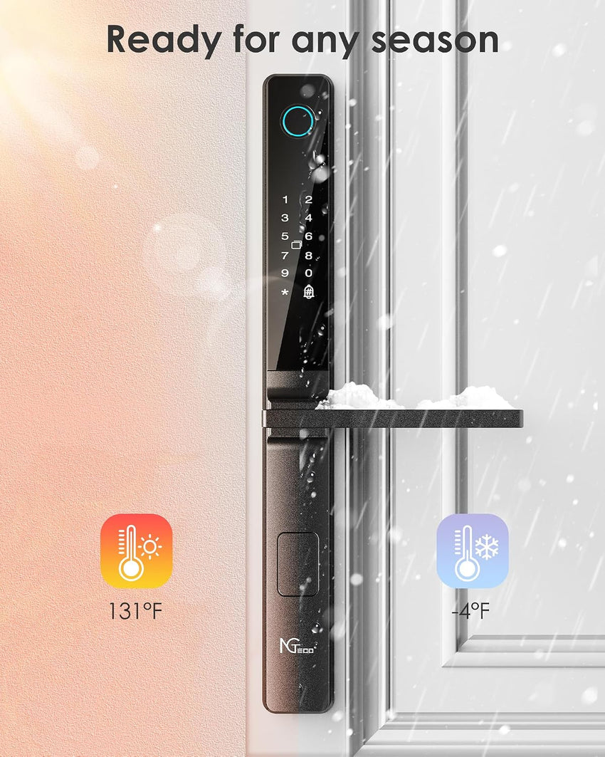 NGTeco Smart Door Lock with Handles, Fingerprint Keyless Security Entry Door Lock, Passcode, IC Card, Fingerprint, Key, WiFi Smart Lock for Narrow-Frame Doors, APP Control, Easy Installation