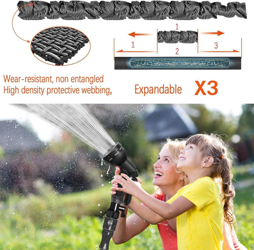 Expandable Garden Hose 7-Function Spray Gun Flexible Retractable â Black 15m/50ft