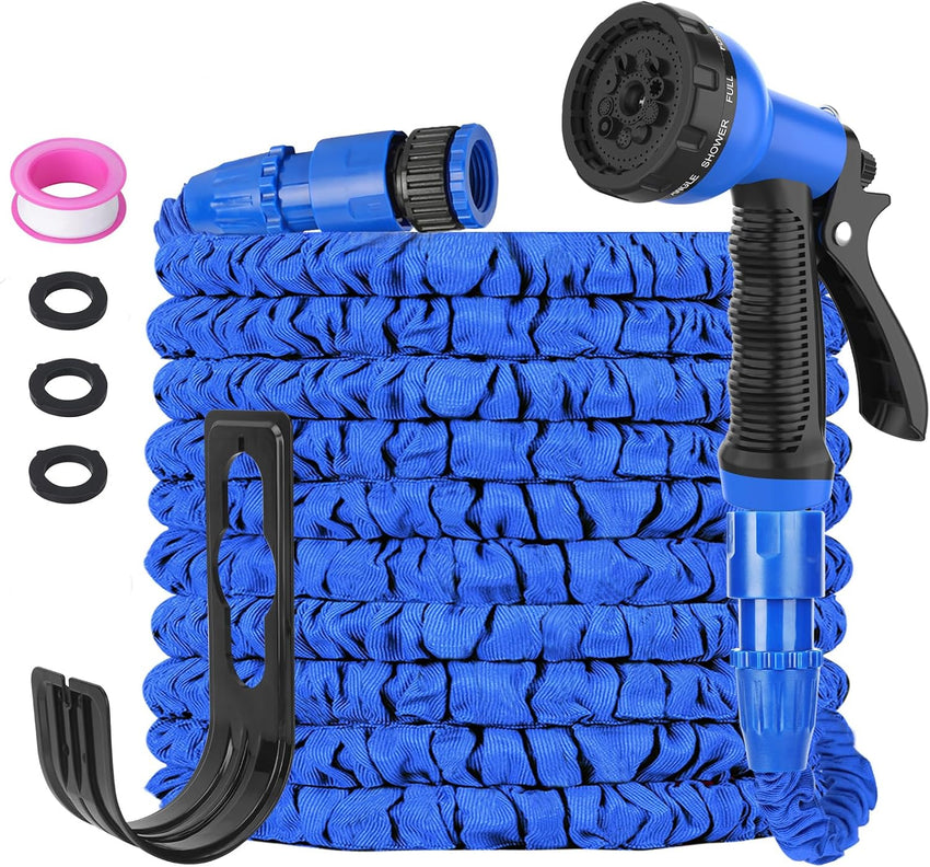 Expandable Garden Hose 30m (100ft) 8-Mode Spray Gun 3x Flexible Non-Kinking â 3/4in & 1/2in Connectors