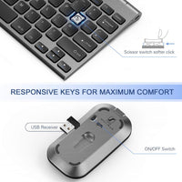 Small Wireless Keyboard and Mouse, seenda Ultra Compact Rechargeable USB Keyboard and Mouse Combo with Portable Size Low Profile Keys for Windows XP/7/8/10/11 Laptop Computer, Gray