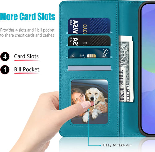 Kuafcase for Samsung A36 5G Case with 4 Card Slots Magnetic Closure Kickstand Shockproof Protective Phone Case for Samsung Galaxy A36 - Sapphire Blue