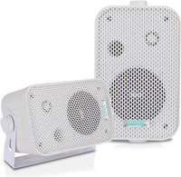 Pyle Home Dual Waterproof Outdoor Speaker System 300W - 3.5 Inch/8.9cm Pair of Weatherproof Wall/Ceiling Mounted Speakers, Heavy Duty Grill, Universal Mount, For Pool, Patio, Boat, Indoor, (White)