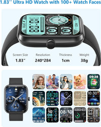 Smart Watch, 44mm Smartwatch Answer Make Calls, Alexa 1.83" Fitness Watch, IP68 Waterproof Fitness Tracker Women Men, Heart Rate/Sleep Monitor, 100+ Sports Pedometer Watch for Android & iOS Phone