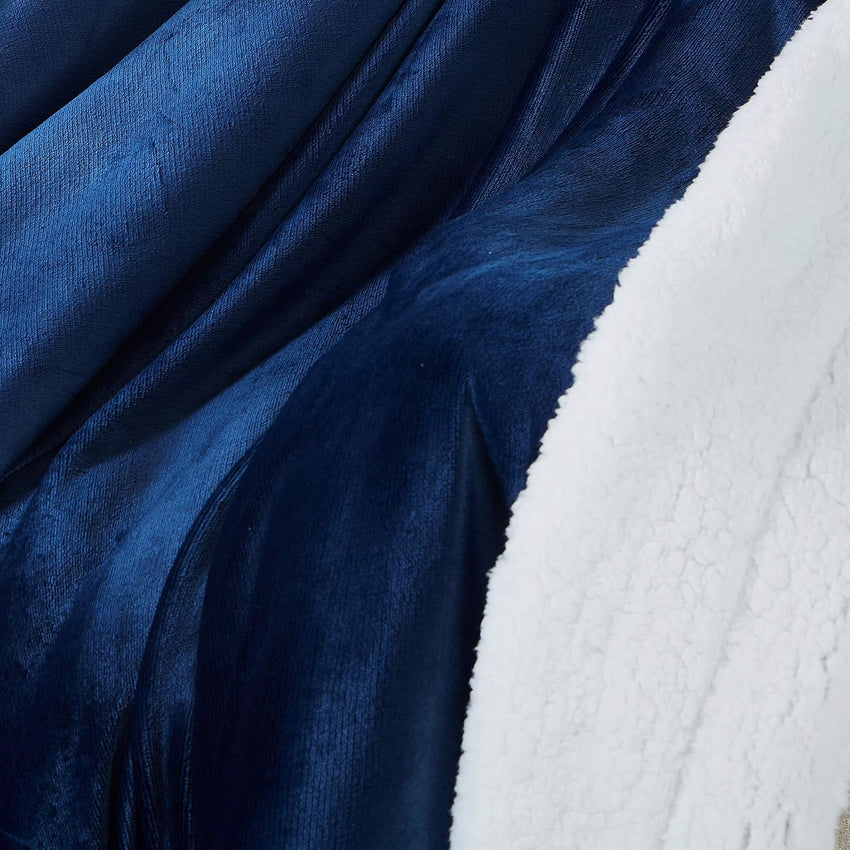 SOCHOW Sherpa Fleece Throw Blanket Super Soft Plush Navy Blue 228x228cm