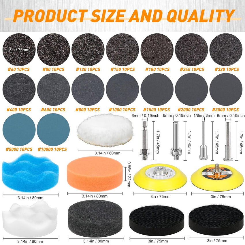 Hook and Loop Sanding Discs 75mm 174pcs