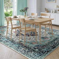 Machine Washable Low Pile Area Rug 120 x 180cm Vintage Print Anti-Slip Indoor Blue/Teal/Navy/Red