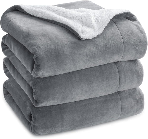 Bedsure Sherpa Fleece Blanket Queen Size - Fluffy Microfiber Solid Blankets for Bed Large Throw, Silver Grey, 220x240cm