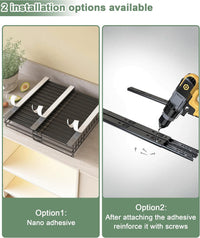 UMDONX 2 Pack Pull out Cabinet Organiser Drawers Kitchen Cupboard Storage, No Punch Extendable Sliding Rack Shelf Adhesive Peel and Stick (Metal, Black)
