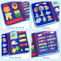Montessori Busy Board for Toddlers with Basic Life Skills Activities â Blue