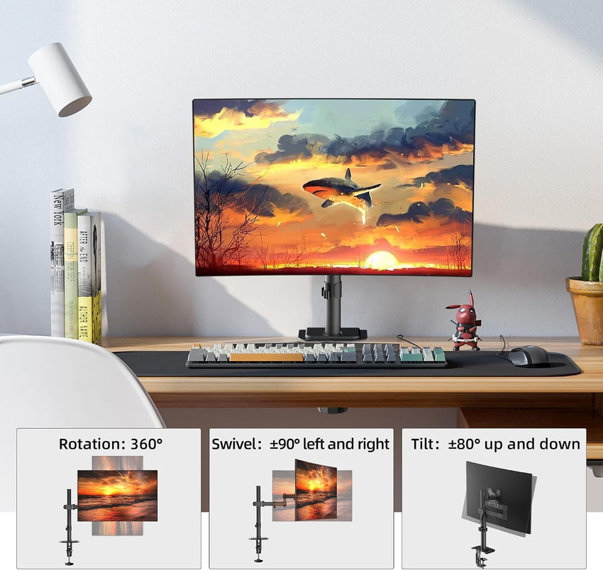 Single Monitor Arm Desk Mount, Max Load 10kg, Single Monitor Mount for 13-32 inch LCD LED Screens, Adjustable Single Desk Mount with Tilt Swivel Rotation, 2 Mouting Options, Vesa 75x75/100x100mm White