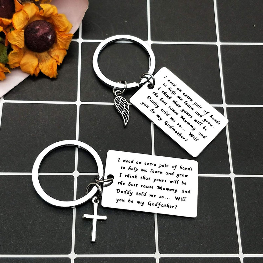 Godparent Keyring Set Christening 'Will You Be My Godparent' Keepsake