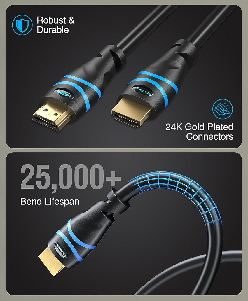 BlueRigger 8K HDMI Cable (1M, 8K 60Hz HDR, 4K 120Hz, High Speed 48Gbps with Ethernet, eARC, 3D, HDCP 2.3) - Compatible with PS5, Xbox, Roku, Apple TV, Switch, PC