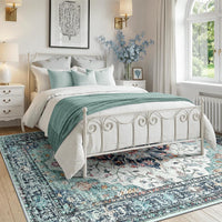 Machine Washable Low Pile Area Rug 120 x 180cm Vintage Print Anti-Slip Indoor Blue/Teal/Navy/Red