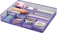 Annova Desk Drawer Organizer/Storage Tray - Metal Mesh with Dividers for Pens, Desktop Accessories, Bathroom, Kitchen, Makeup and Office Supplies (Purple)