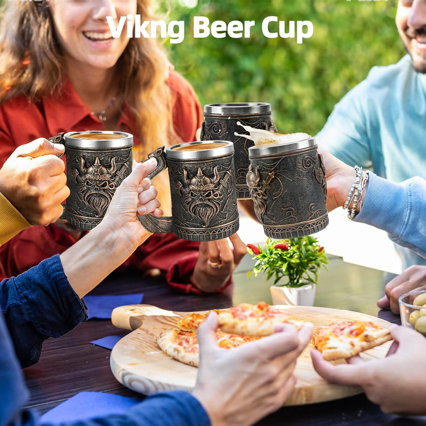 Viking Tankard Stainless Steel Beer Mug 600ml with Handle â Style 2